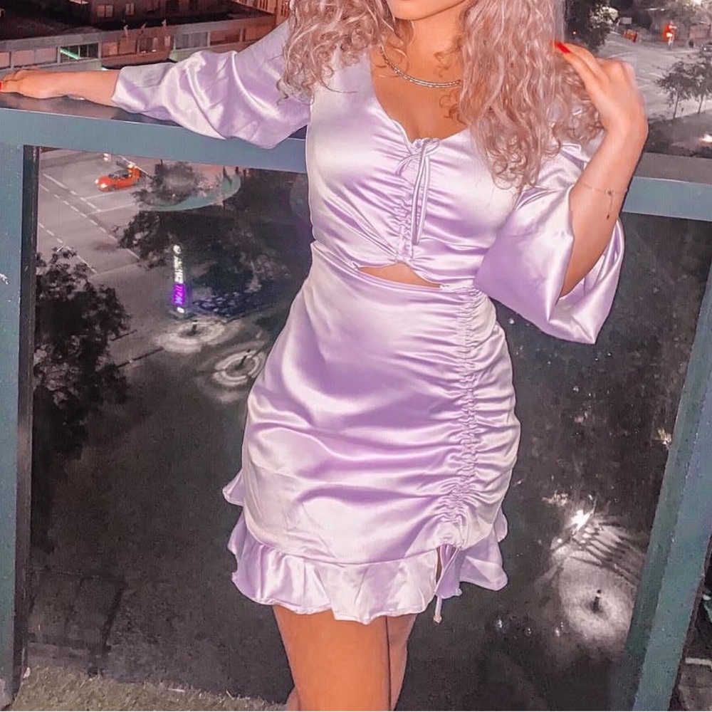 Lavender Satin Ruched Dress